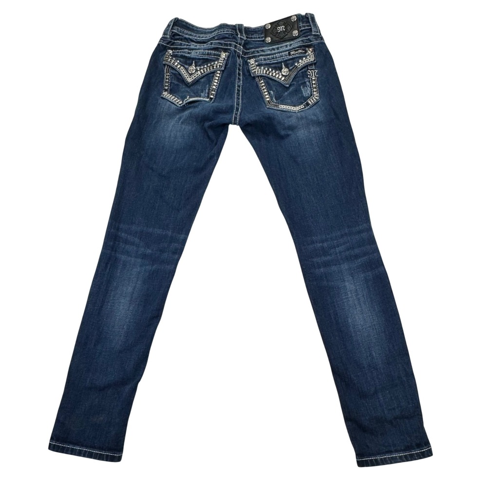 Miss Me Signature Skinny Jeans Dark Wash Embellished Flap Pocket JP6319S Size 28
